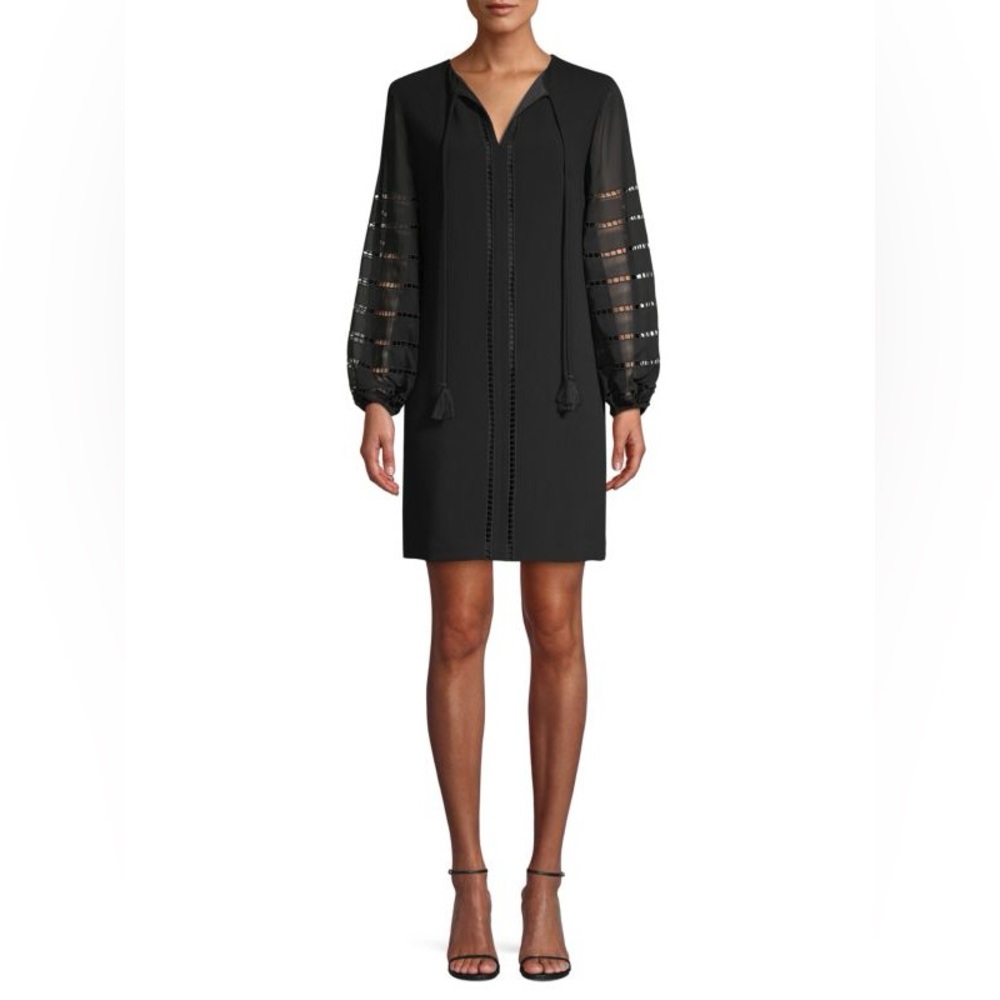 NWOT TRINA TURK Bordeaux Bishop-Sleeve Shift Dress Black Lined Size 0